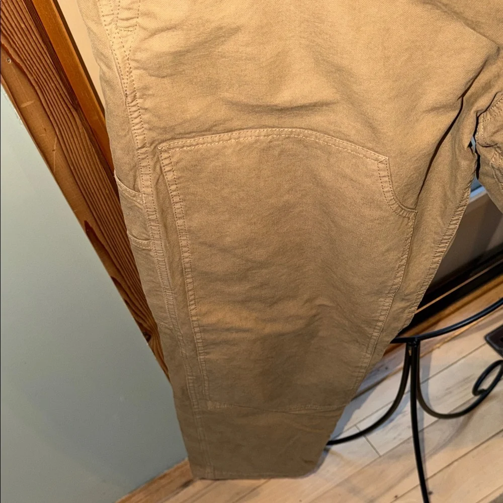 Madewell Mens 38 Relaxed Straight Carpenter Pants Flannel Lined Tan Khaki Canvas